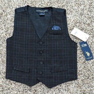 Boys Vest Size 4T Dark Blue Plaid Vest NEW U.S. Polo Assn. Suit Vest Wedding